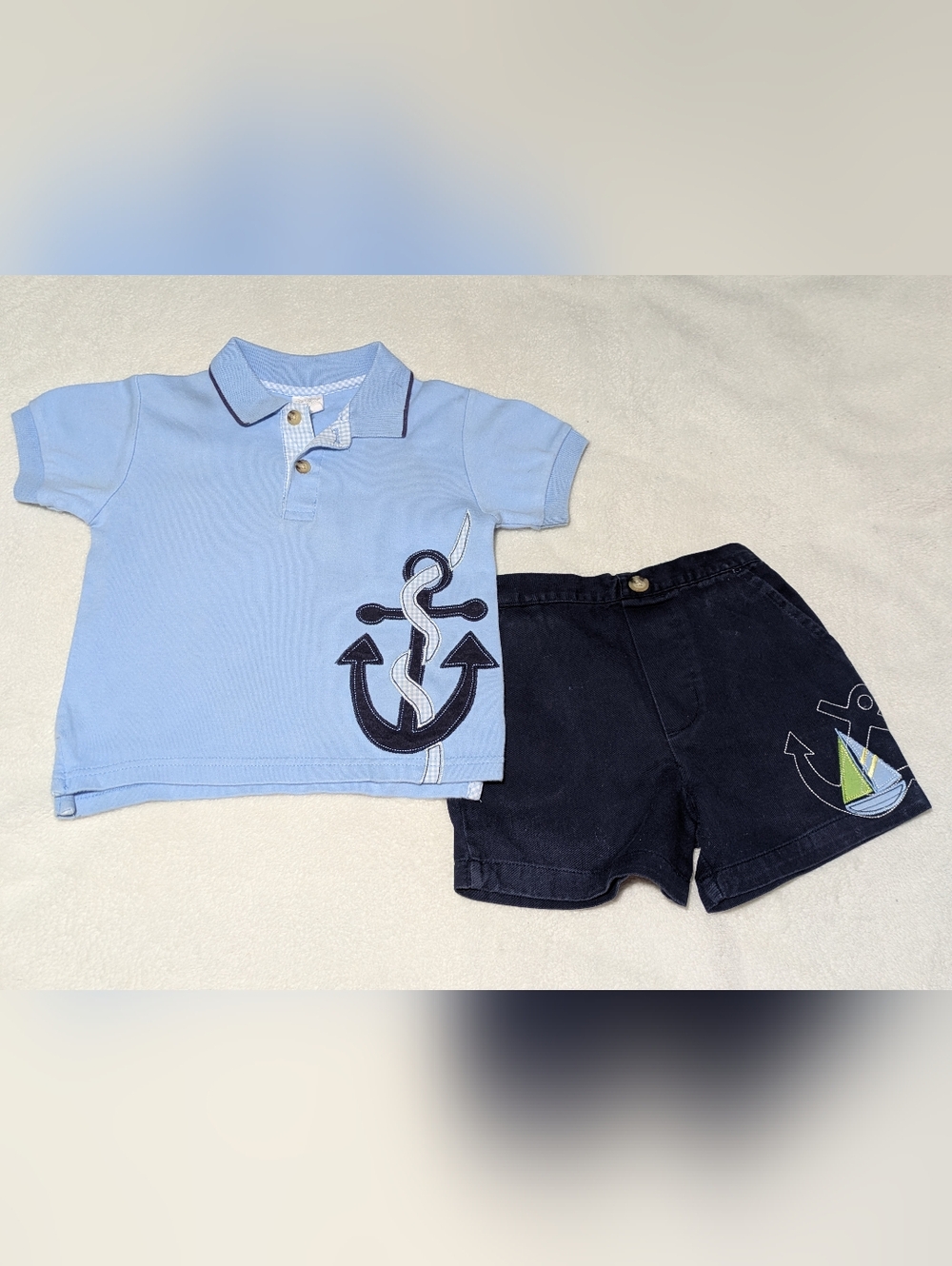 Starting Out Baby Boy Nautical Polo & Shorts Set - 24 Months - Anchor/Sailboat